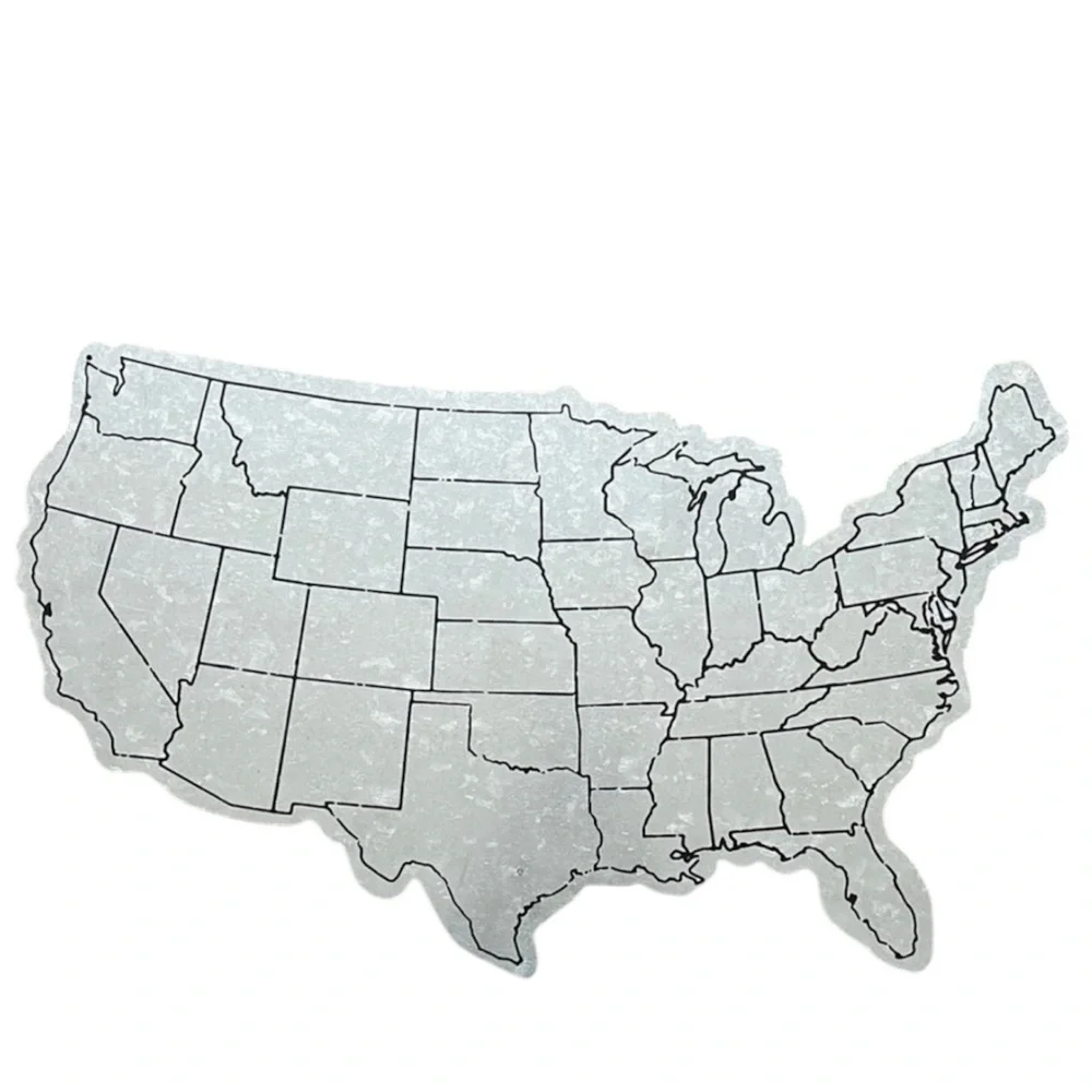 Silver Metal USA Map Unique United States of America Hanging Wall Art Decoration